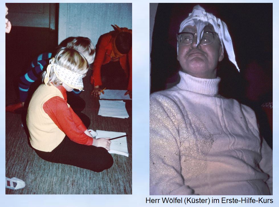1973 Sommerfreizeit Rickling ERste Hilfe Kurs mit Küster Wölfel