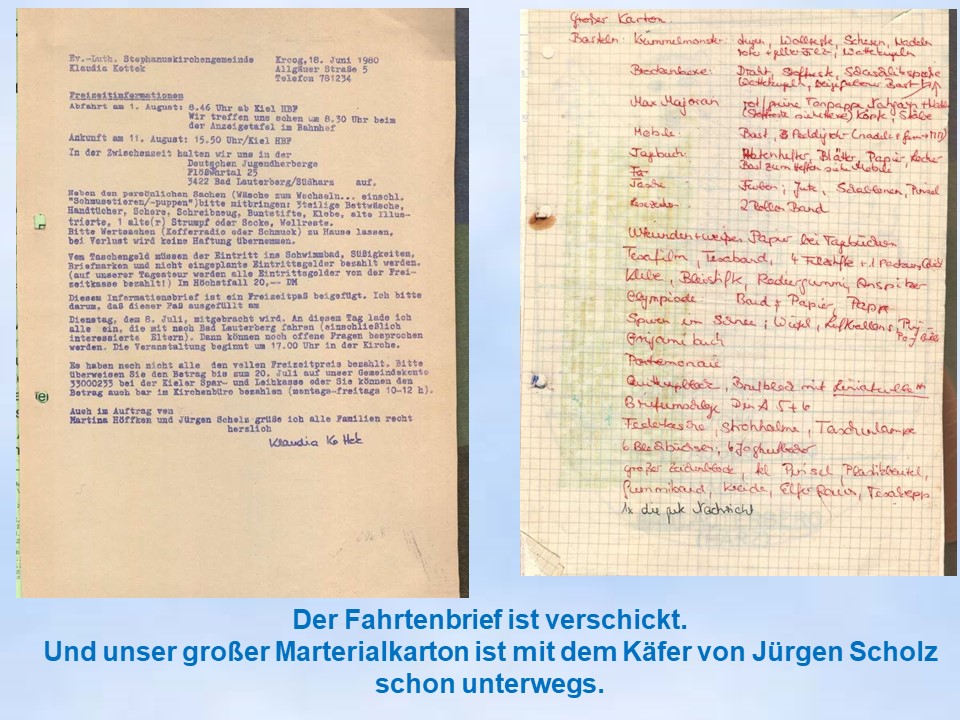 Krooger Sommerfahrt Bad Lauterberg 1980 Fahrtenbrief