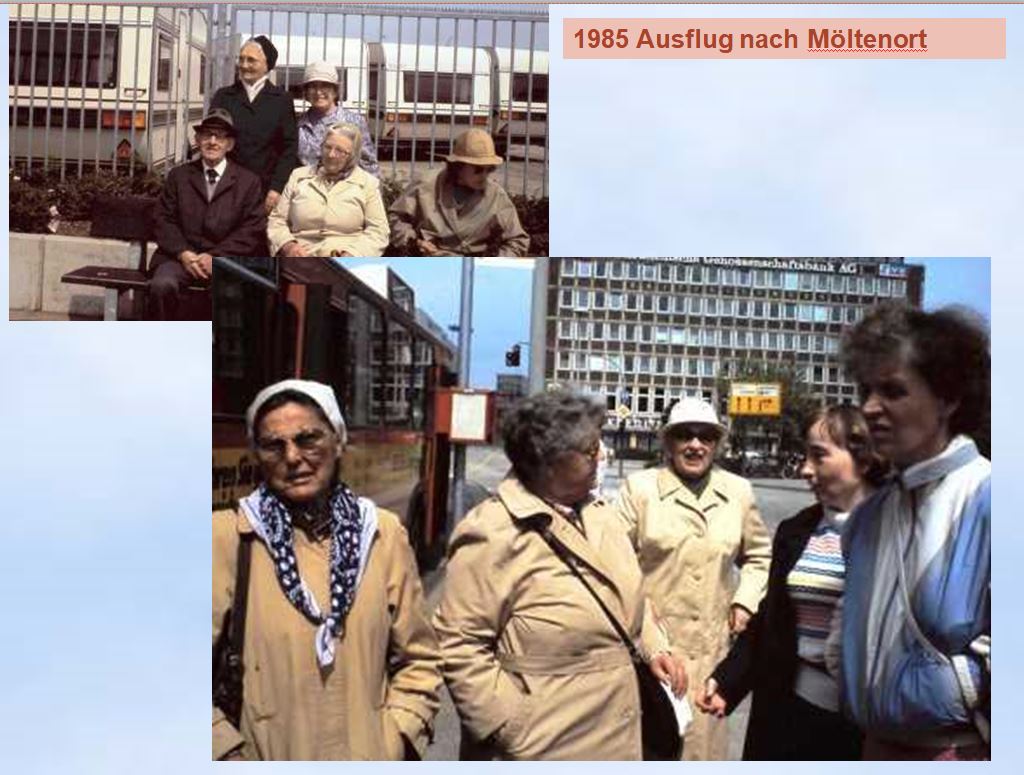 1985 Ausflug nach Möltenort, vor dem Raiffeisenhaus
