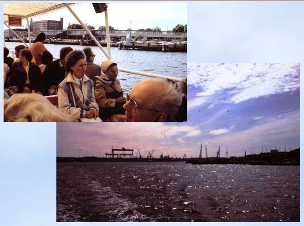 1985 Ausflug nach Möltenort, dreei Portalkräne HDW