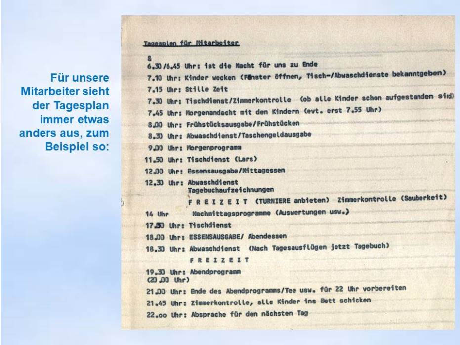 Tagesplan für Mitarbeiter 1988 Oerlinghausen
