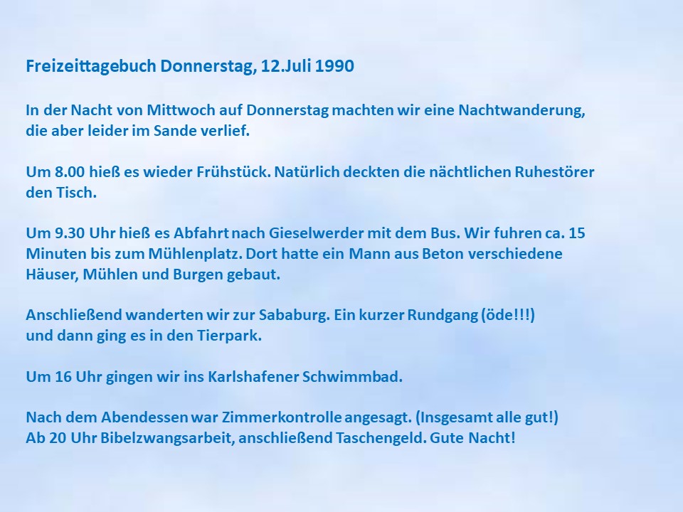 1990 Bad Karlshafen Sommerfahrt Tagebuch 