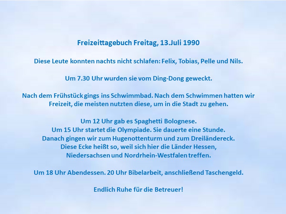 1990 Bad Karlshafen Sommerfahrt Tagebuch 
