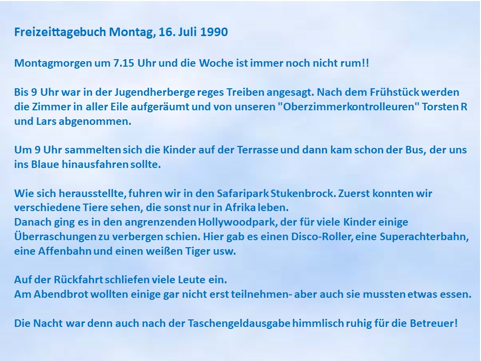 1990 Bad Karlshafen Sommerfahrt Tagebuch 