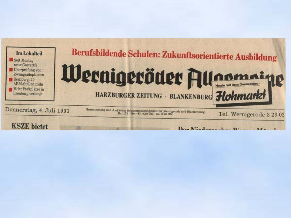 Wernigerode1991 Wernigeröder Allgemeine Zeitungsartikel