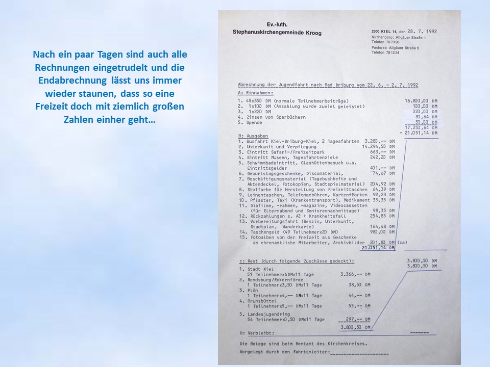 1992 Sommerfahrt Bad Driburg Abrechnung