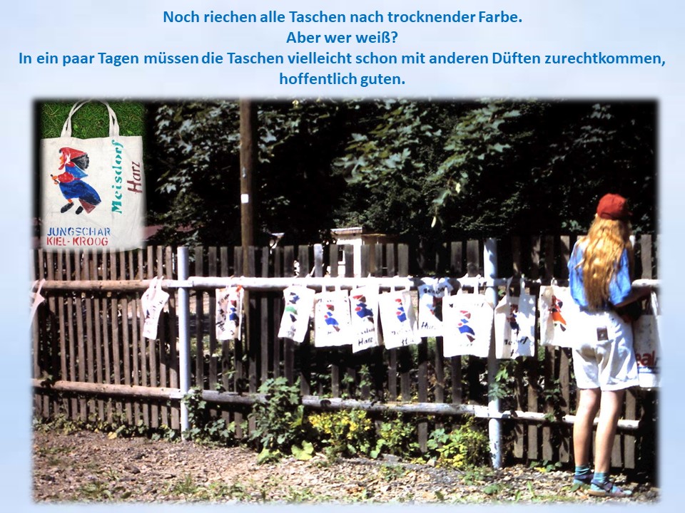 Freizeittascchen trocknen am Zaun 1994