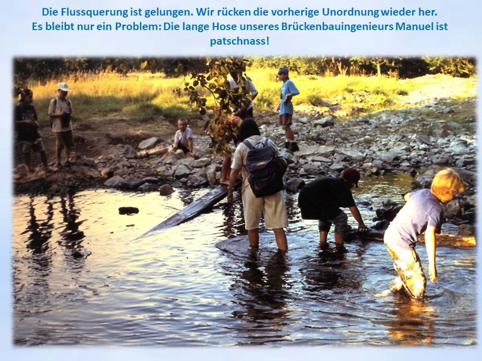 Krooger Sommerfahrt 1994 Gruppe bei zerstrter Selkebrcke