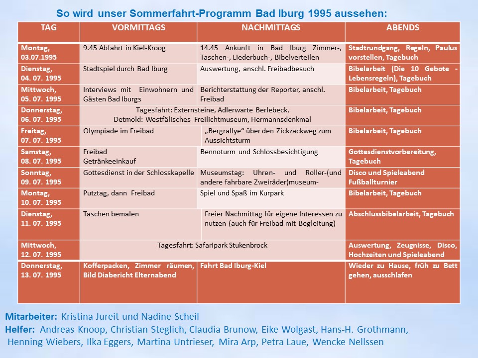 Sommerfahrt 1995 Bad Iburg Programm