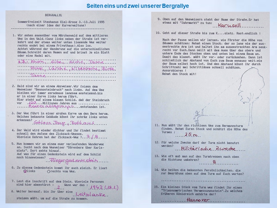 Sommerfahrt 1995 Bad Iburg Bergrallye Fragebogen