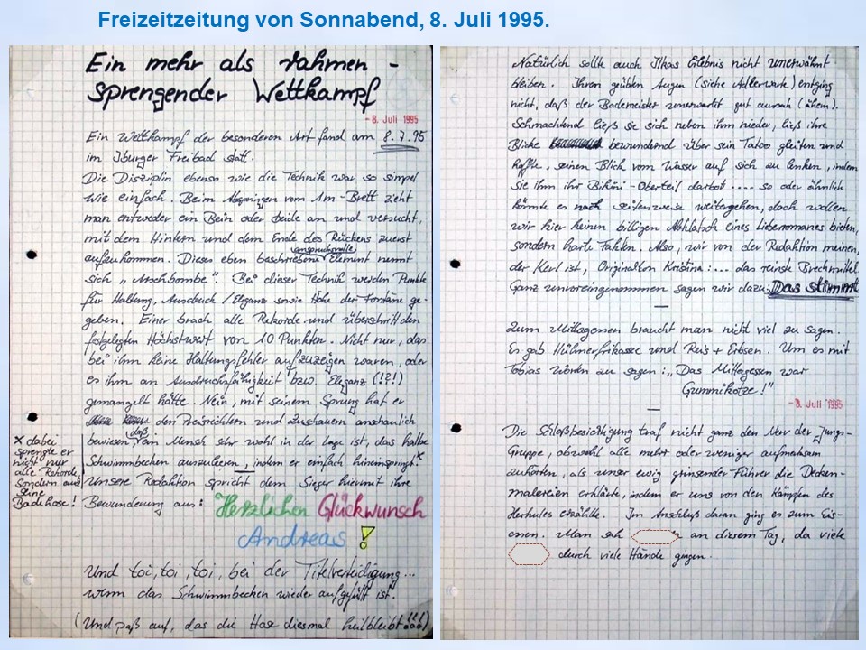 Sommerfahrt 1995 Bad Iburg Iburger Käseblatt Freizeitzeitung