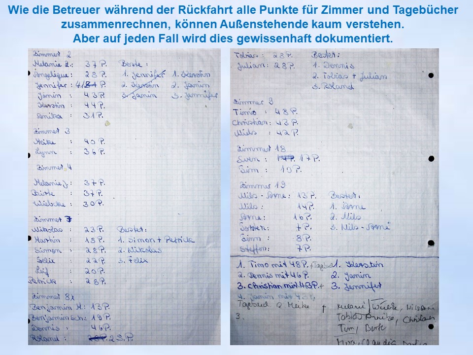 1995 Sommerfahrt Bad Iburg Auswertung Zimmernoten und Tagebücher