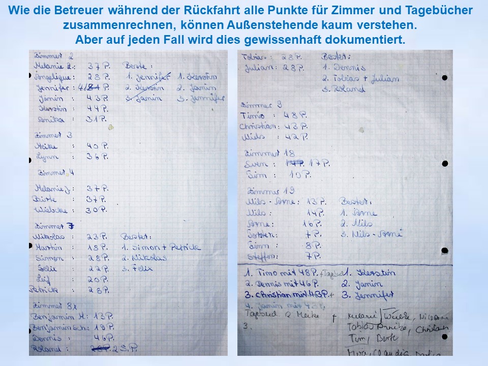 1995 Sommerfahrt Bad Iburg Auswertung Zimmernoten und Tagebcher