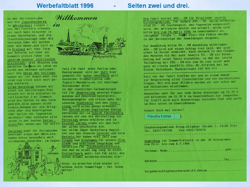 Sommerferienfahrt 1996 Holzminden Flyer