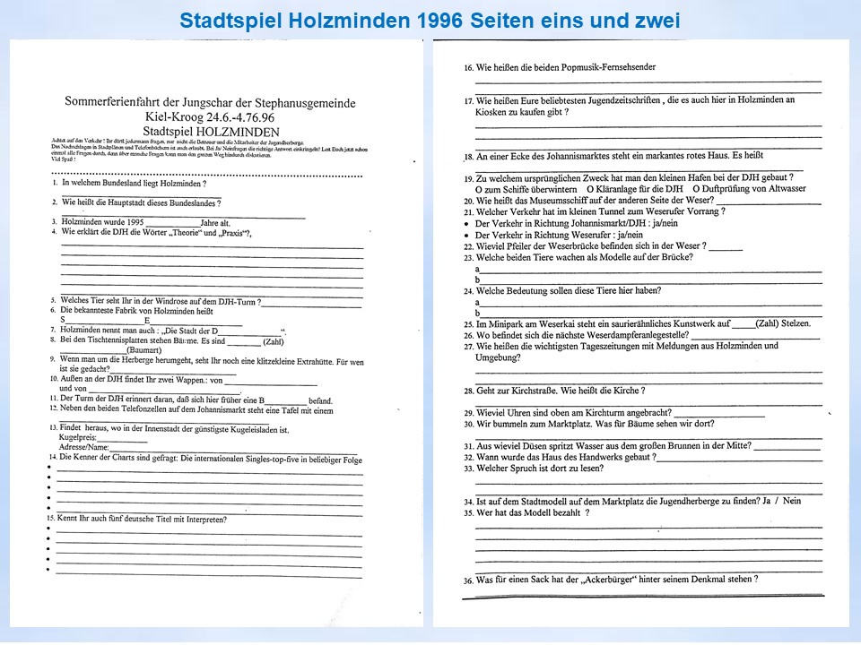 1996 Holzminden Stadtspiel Fragebogen