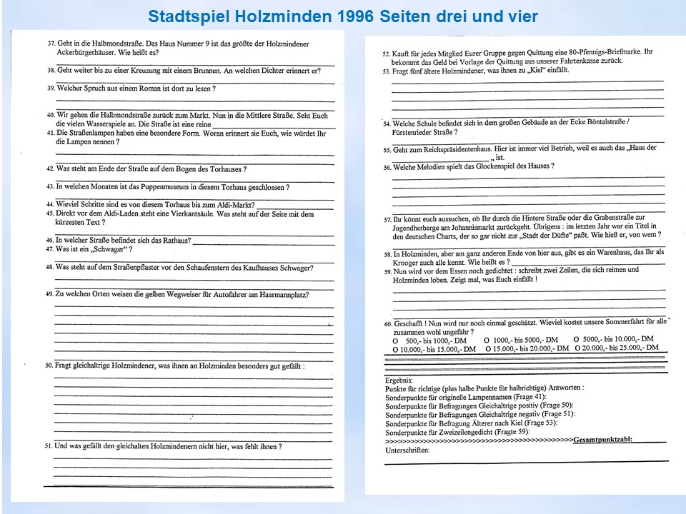 1996 Holzminden Stadtspiel Fragebogen