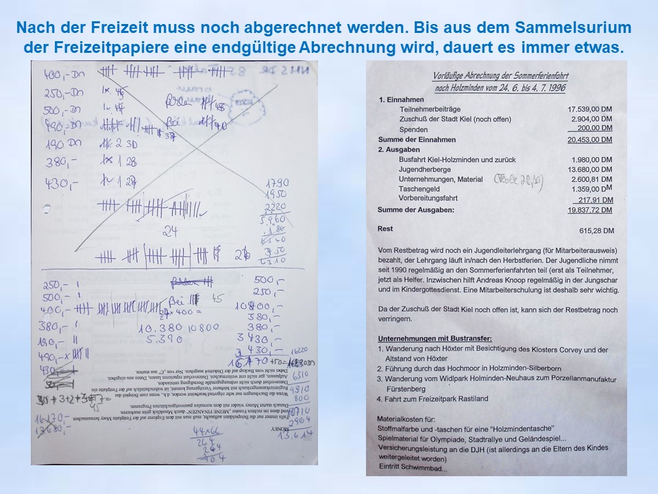 Abrechnung Sommerfahrt nach Holzminden 1996