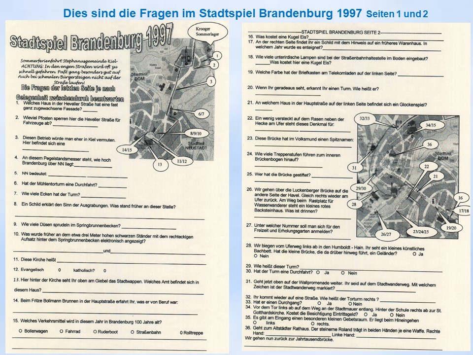 Stadtspiel Brandenburg 1997 Fragen