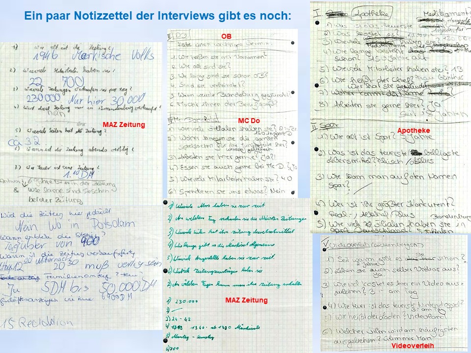 Sommerfahrt Brandenburg 1997 Interviewzettel