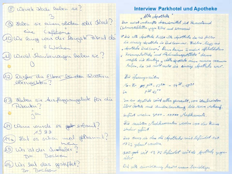 1998 Bad Essen Interviews Notizen Parkhotel und Apotheke