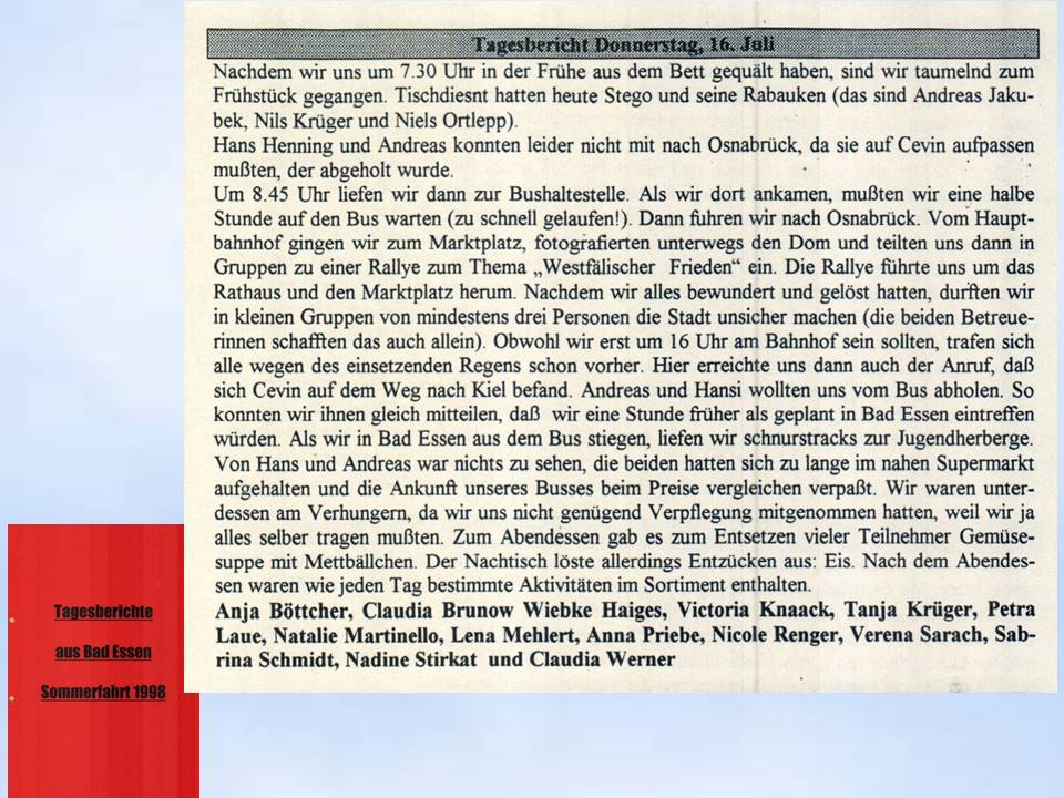 1998 Bad Essen Tagesberichte Freizeitzeitung