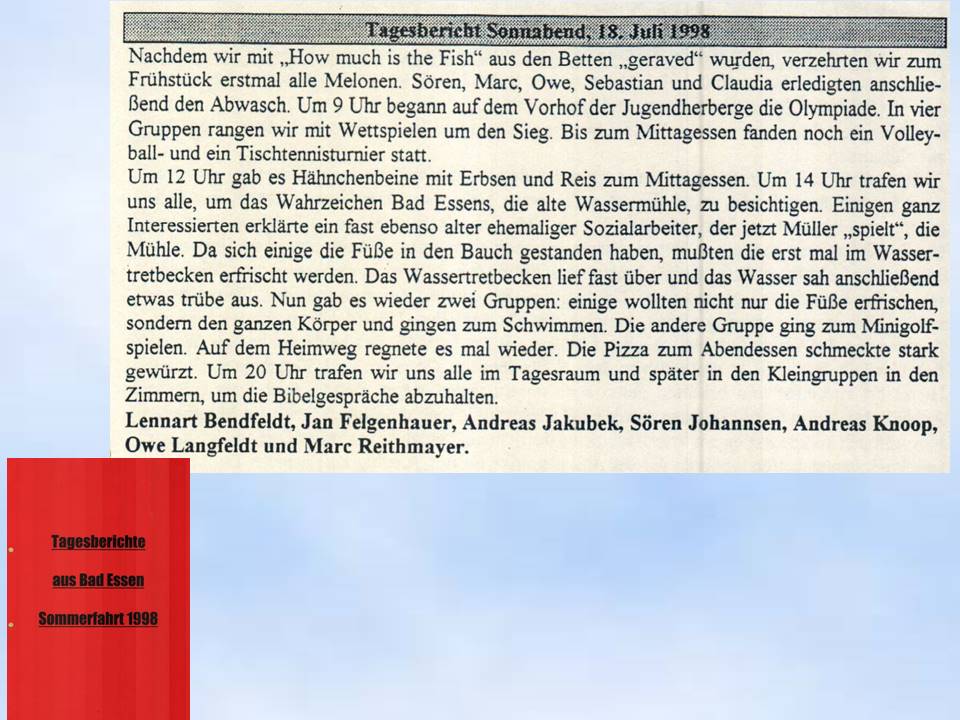 1998 Bad Essen Tagesberichte Freizeitzeitung