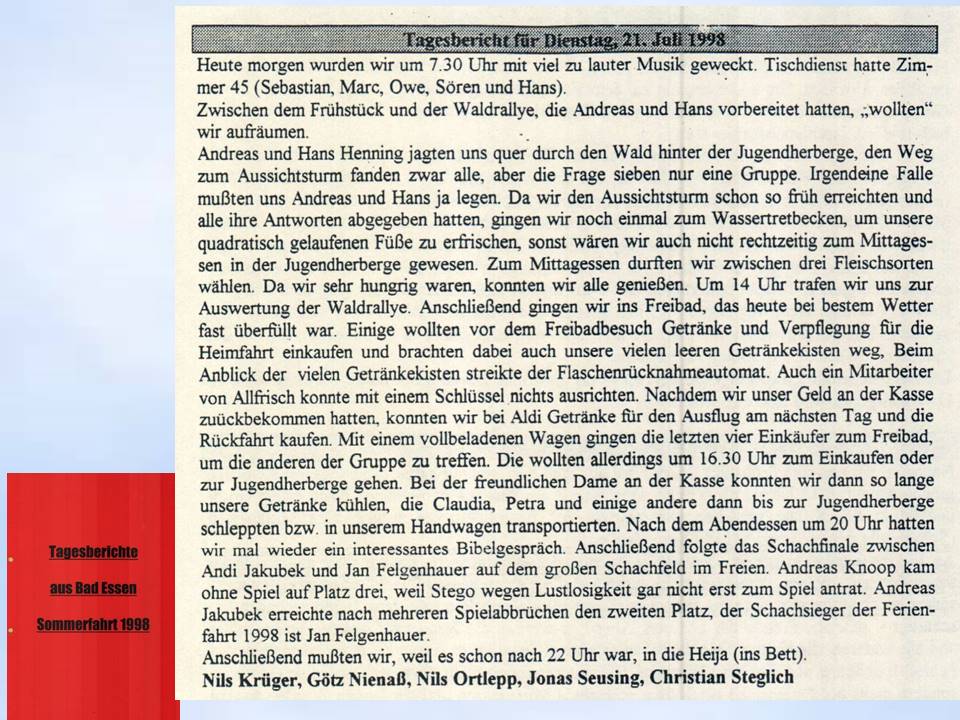 1998 Bad Essen Tagesberichte Freizeitzeitung