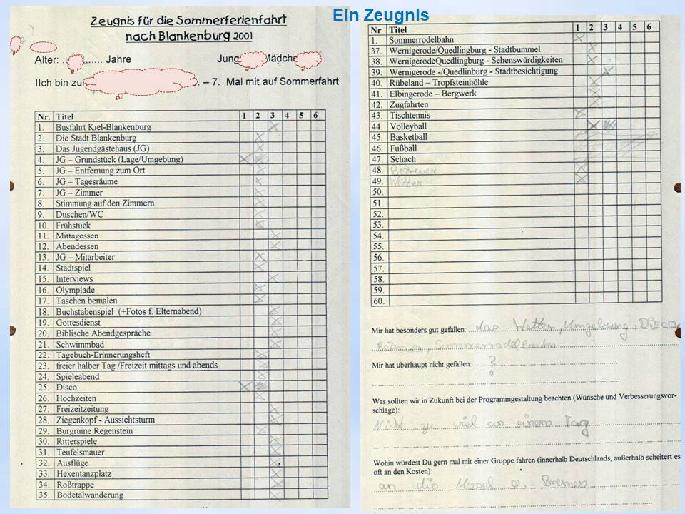 2001 Blankenburg Sommerfahrt Zeugnisse