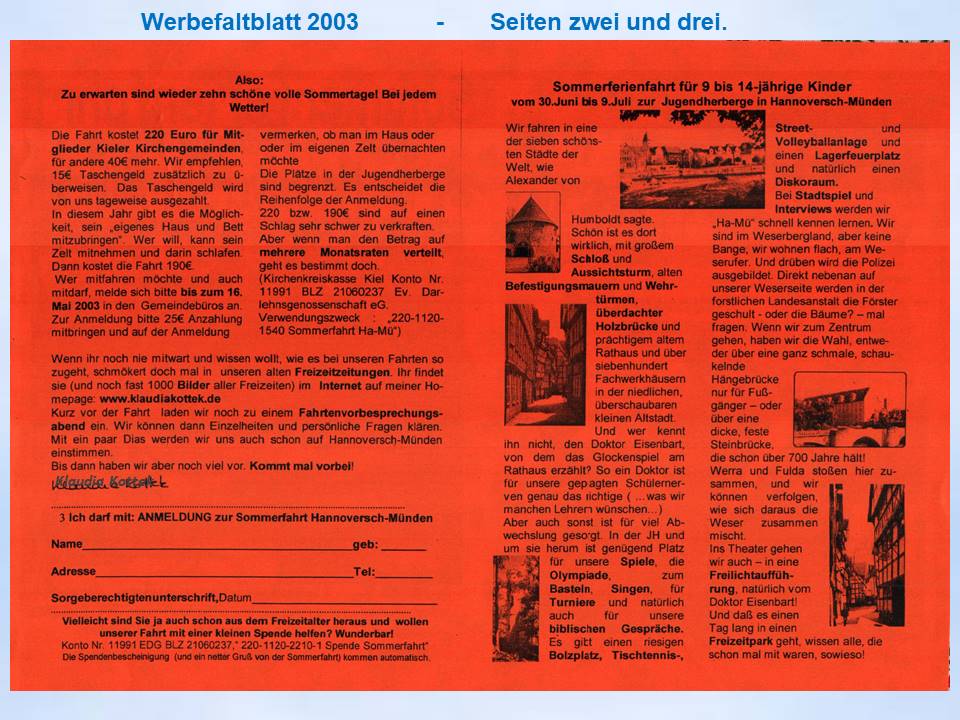 2003 Sommerferienfahrt Hann.Münden Flyer 