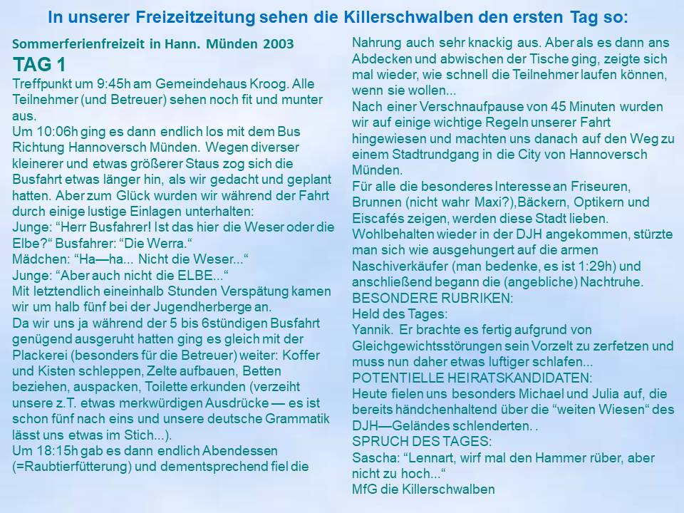 2003 Sommerfahrt Hann.Mnden Freizeitzeitung Killerschwalben