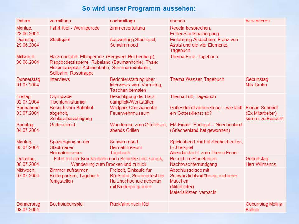 2004 Wernigerode Sommerfahrt Programm