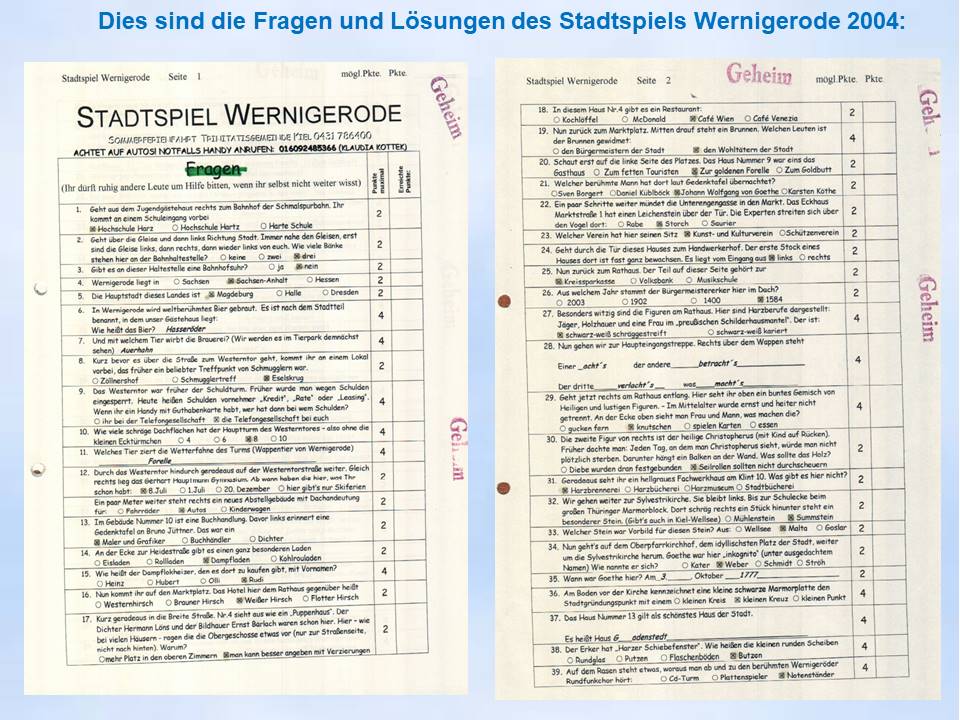 2004 Wernigerode Stadtspiel Fragen Lösungen