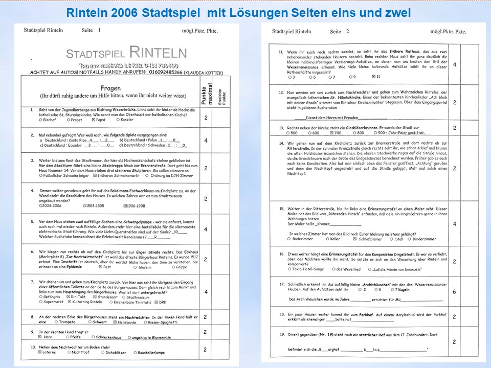 2006 Rinteln Staddtspiel Fragen und Lsungen
