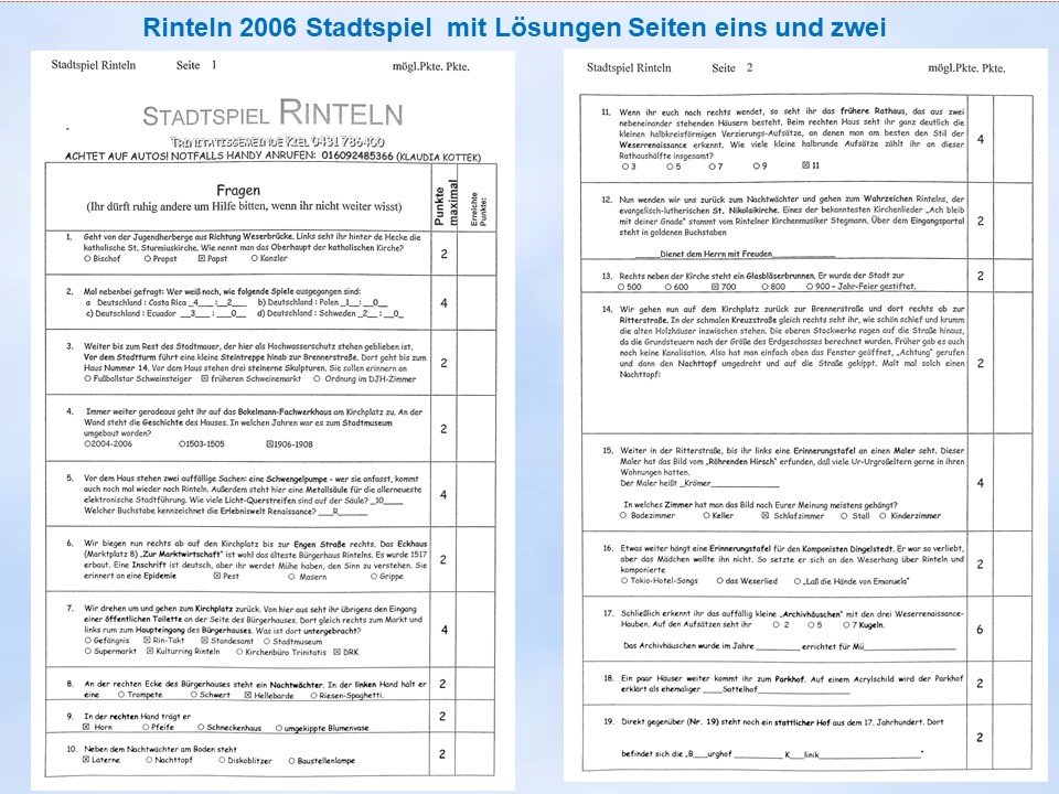 2006 Rinteln Staddtspiel Fragen und Lsungen