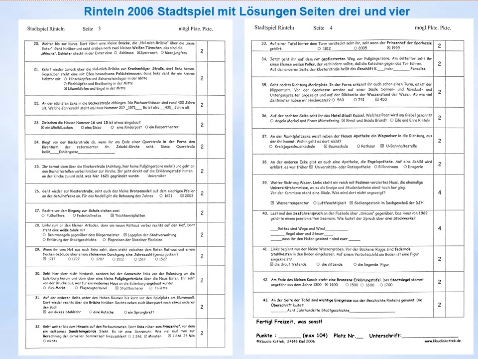 2006 Rinteln Staddtspiel Fragen und Lösungen