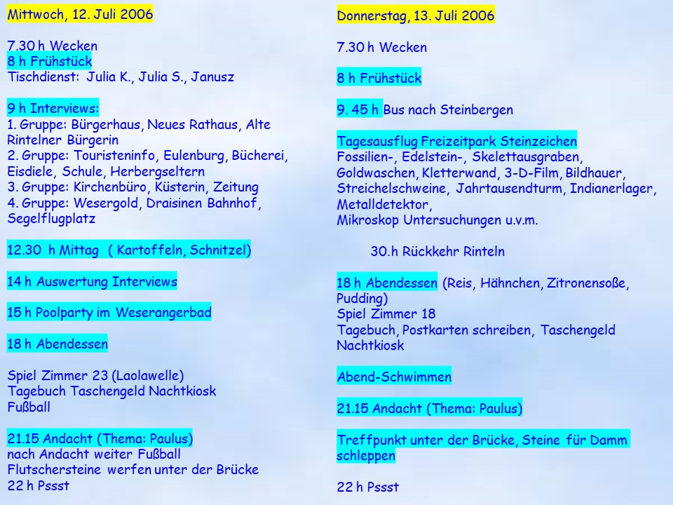 Sommerfahrt Rinteln 2006 Kurze Zusammenfassung