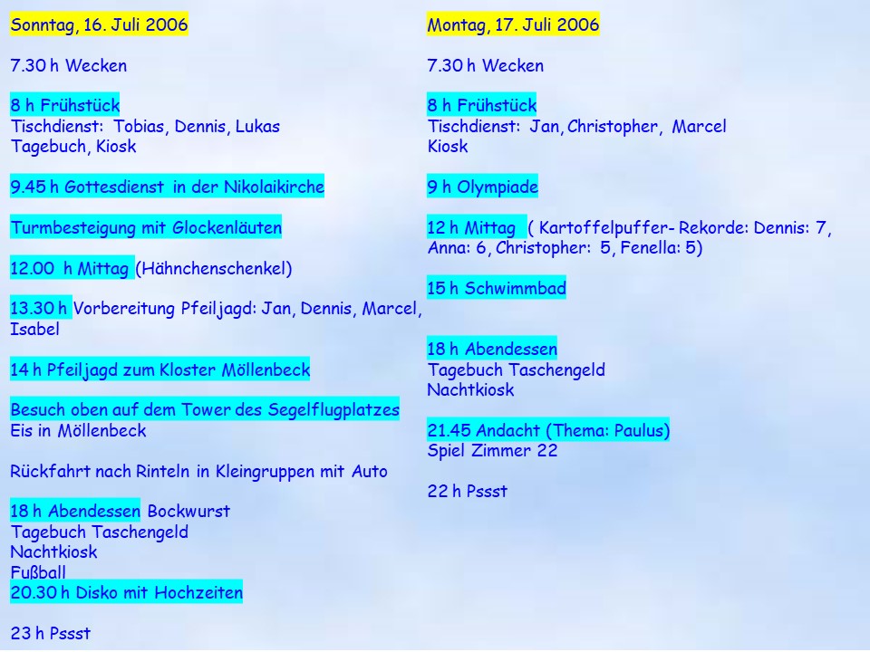 Sommerfahrt Rinteln 2006 Kurze Zusammenfassung