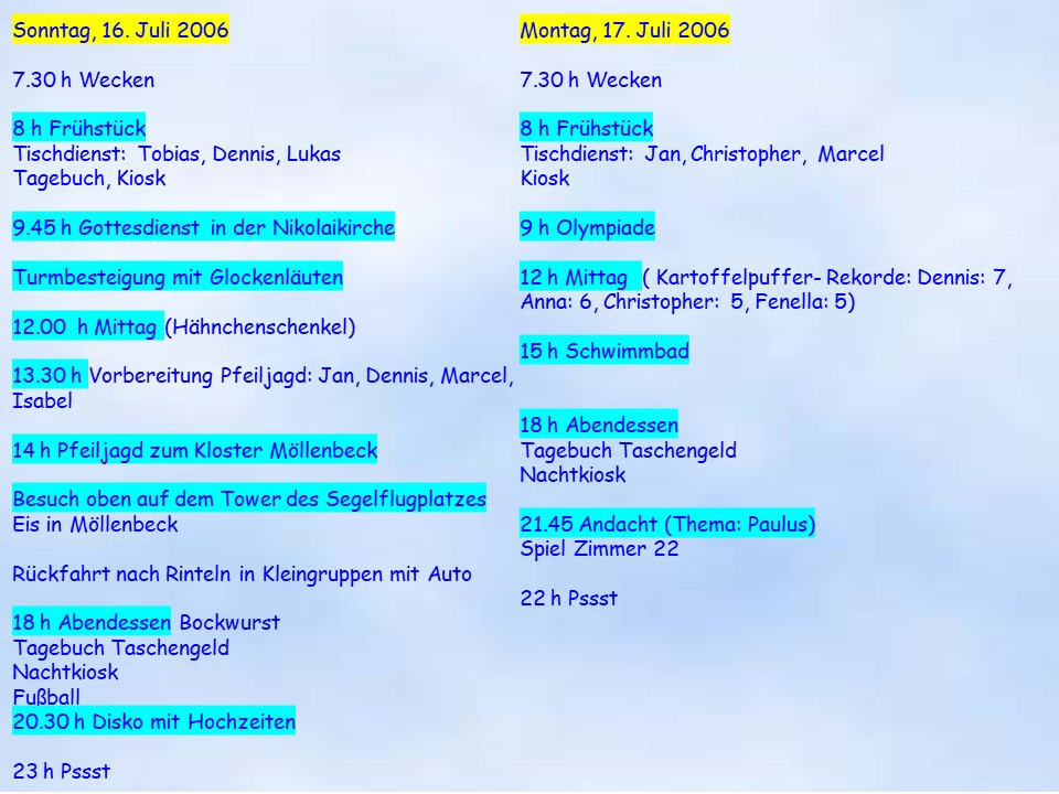 Sommerfahrt Rinteln 2006 Kurze Zusammenfassung