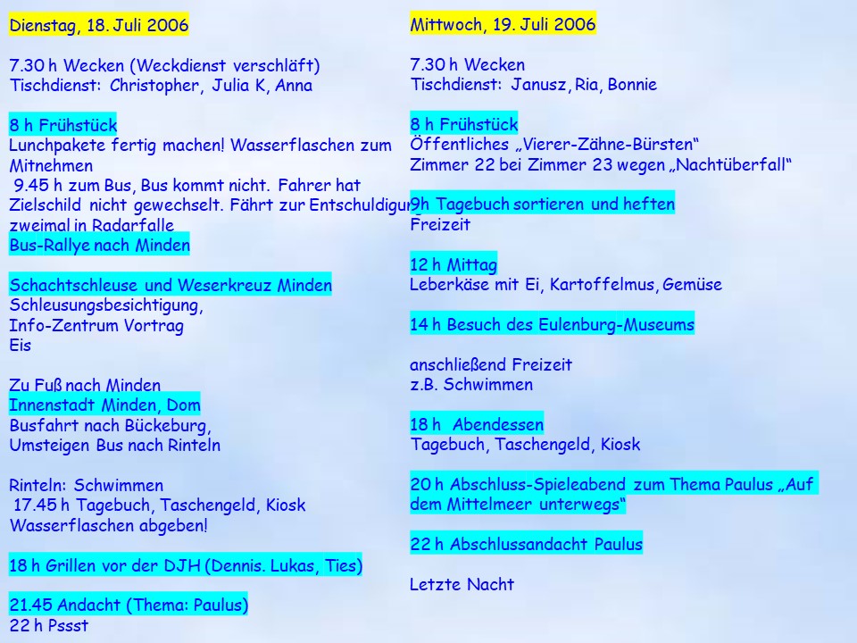 Sommerfahrt Rinteln 2006 Kurze Zusammenfassung