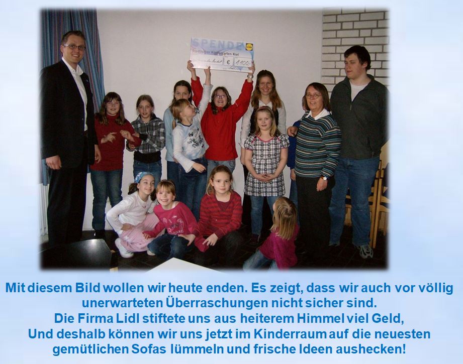 2009 Freude über Tausend Euro-Spende von Lidl für unsere Kindergruppen