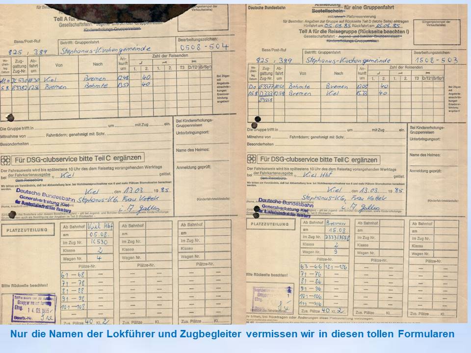 Anmeldung  Bundesbahn Sommerfahrt Bad Essen 1985  Gruppenanmeldung 1985