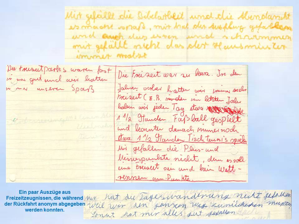 Zeugnisauszge Sommerfahrt 1985 