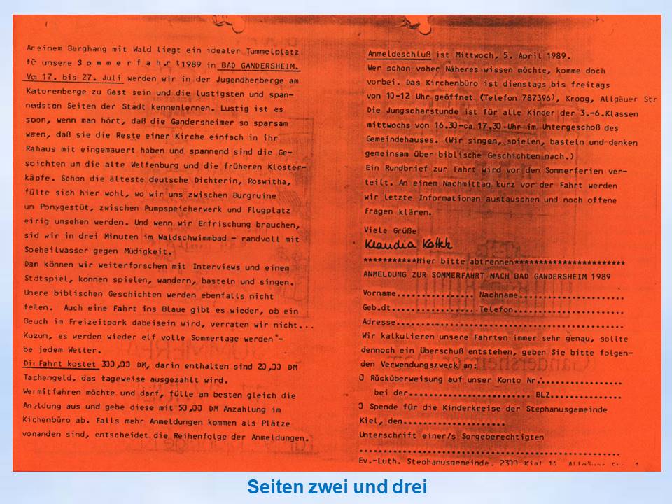 1989 Sommerfahrt Flyer  Bad Gandersheim