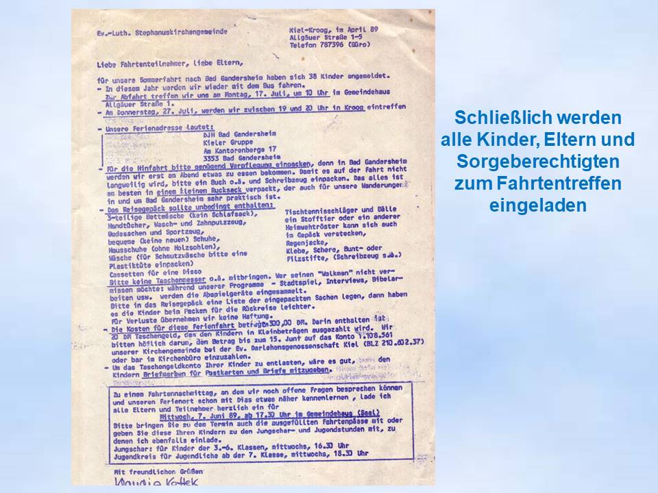 1989 Sommerfahrt Fahrtenbrief Bad Gandersheim