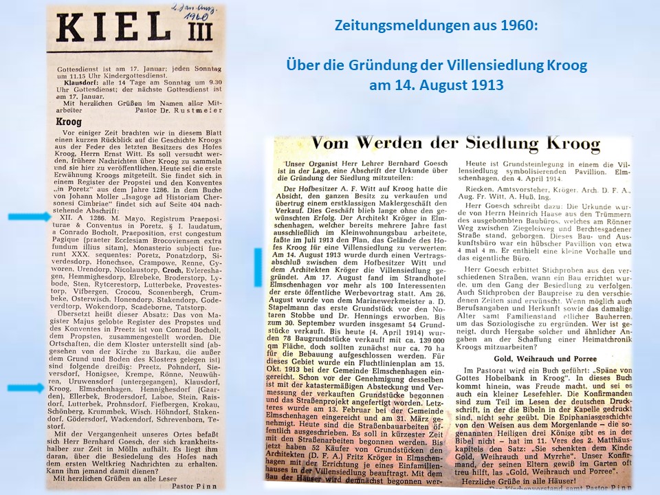 Erwähnung Kroog Gründung Villensiedlung Kroog 14.8.1913