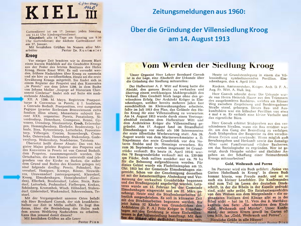 Erwhnung Kroog Grndung Villensiedlung Kroog 14.8.1913