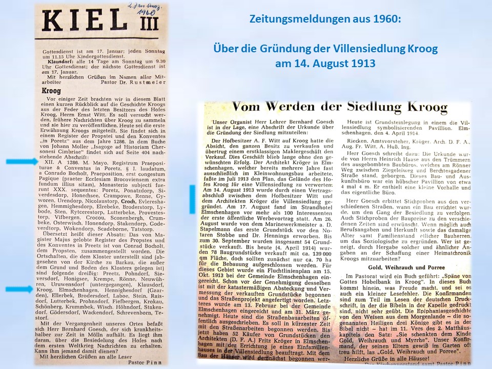 Erwhnung Kroog Grndung Villensiedlung Kroog 14.8.1913