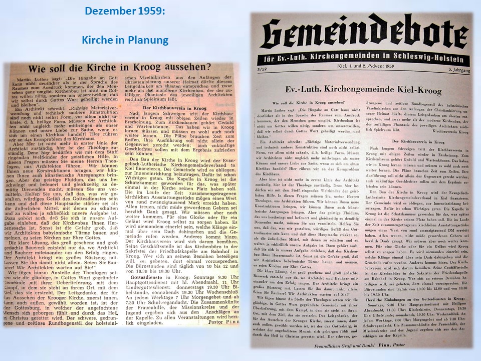 1957 Stephanuskirche Kroog in Planung Zeitung