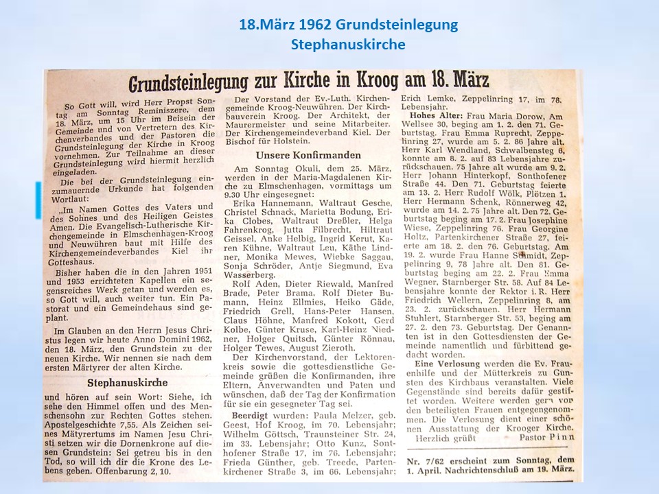 18.03.1962 Grundsteinlegung Stephanuskirche Kroog