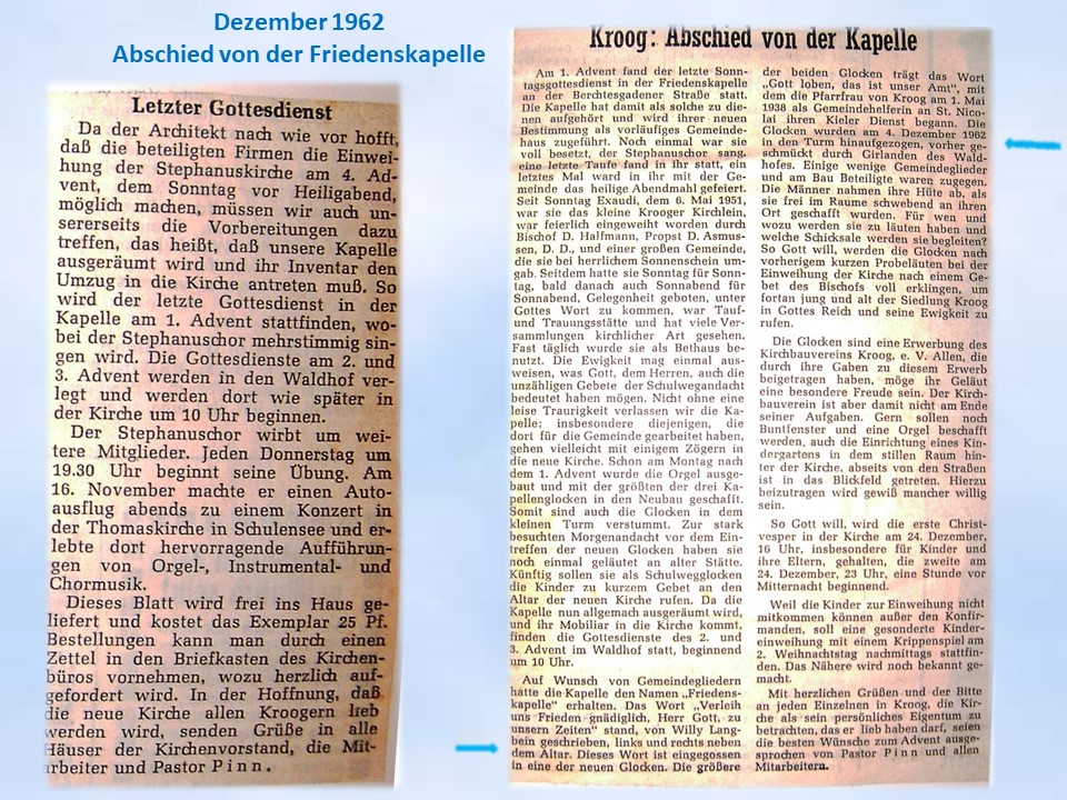 Dezember 1962 Abschied von der Friedenskapelle Kroog